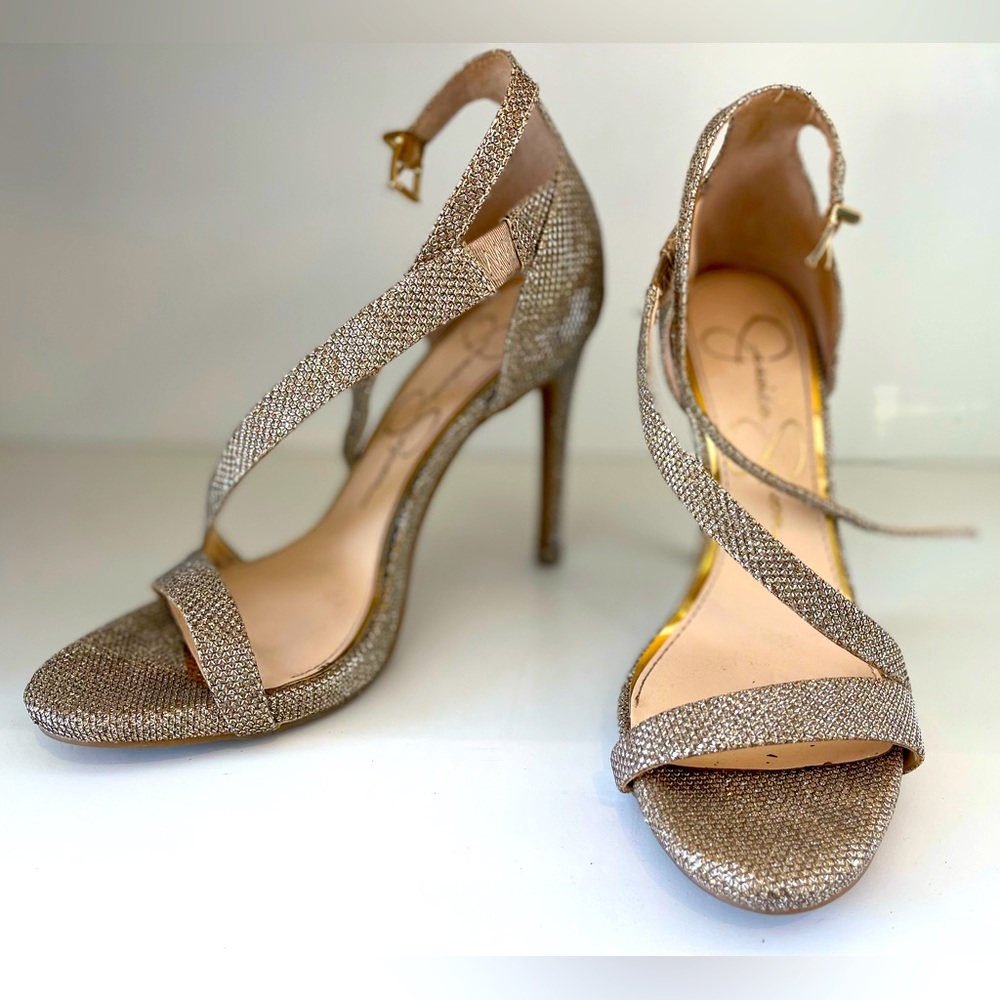Jessica Simpson Gold Sparkly Heels, Size 6